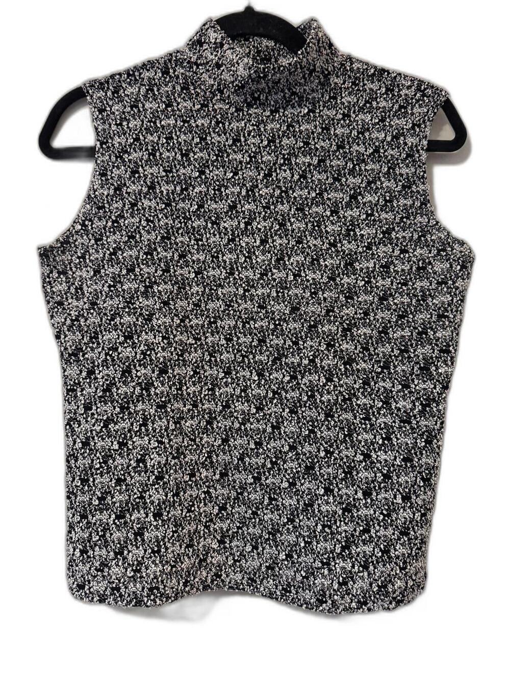 Nicola Women's Medium white & Black mohair Sleeveless mock neck Blouse.